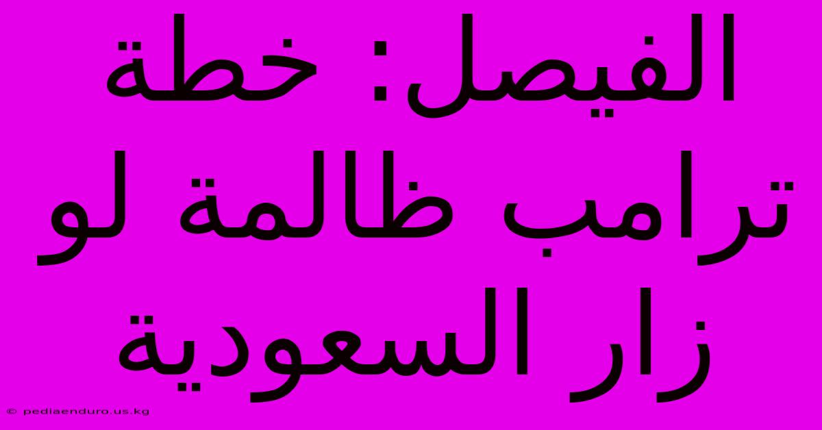 الفيصل: خطة ترامب ظالمة لو زار السعودية