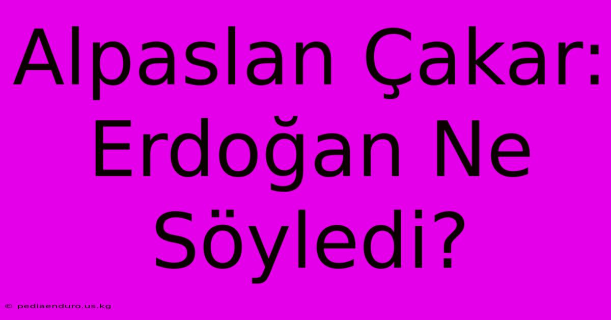 Alpaslan Çakar: Erdoğan Ne Söyledi?