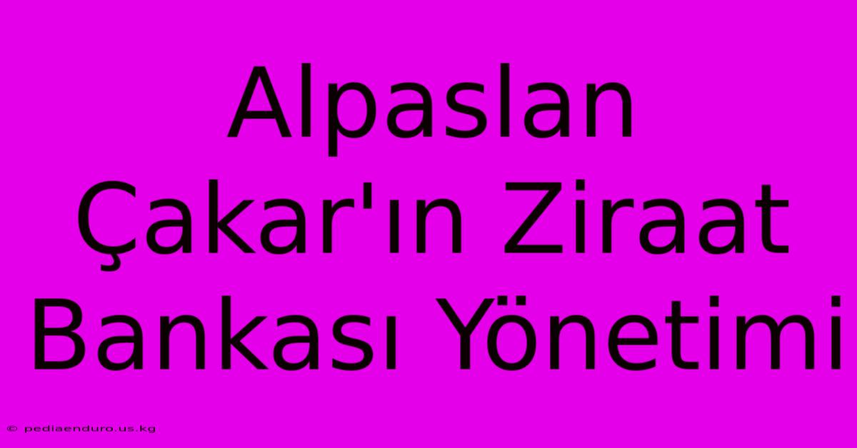 Alpaslan Çakar'ın Ziraat Bankası Yönetimi