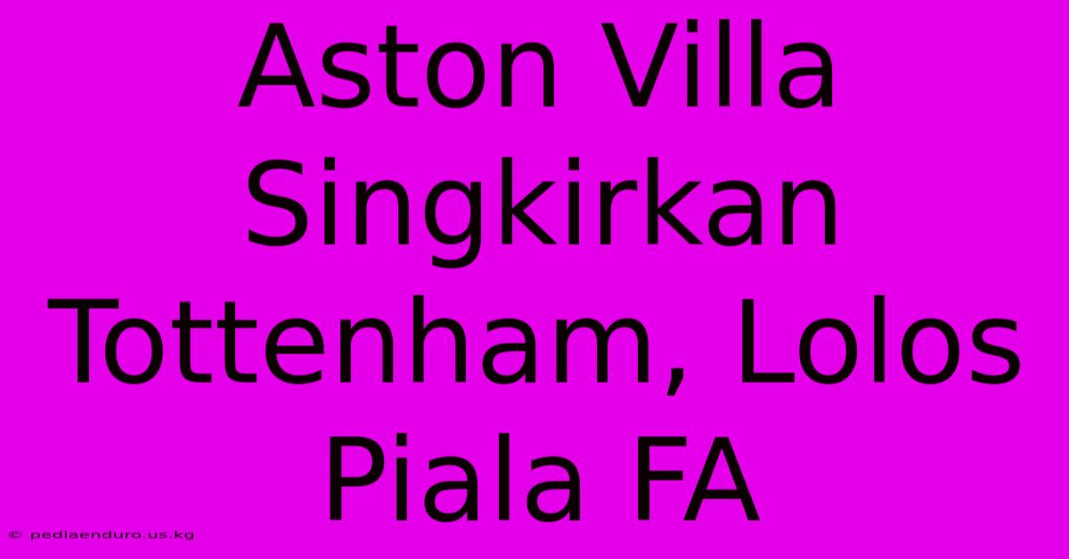 Aston Villa Singkirkan Tottenham, Lolos Piala FA