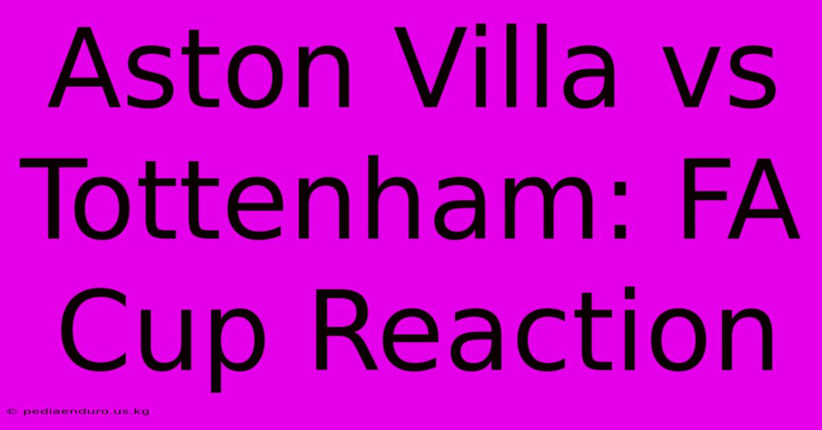 Aston Villa Vs Tottenham: FA Cup Reaction