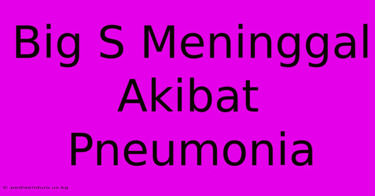 Big S Meninggal Akibat Pneumonia