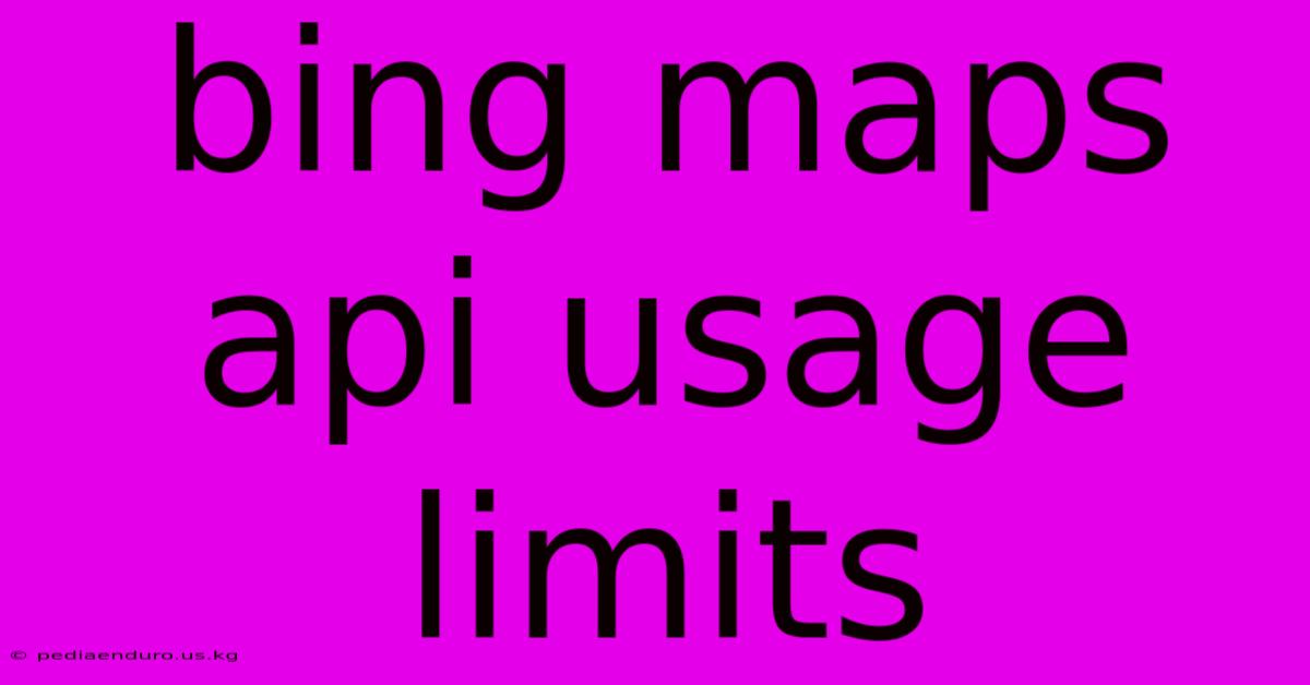 Bing Maps Api Usage Limits