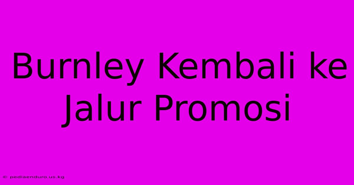 Burnley Kembali Ke Jalur Promosi