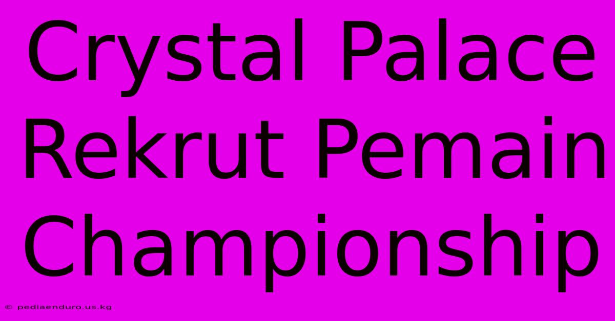 Crystal Palace Rekrut Pemain Championship