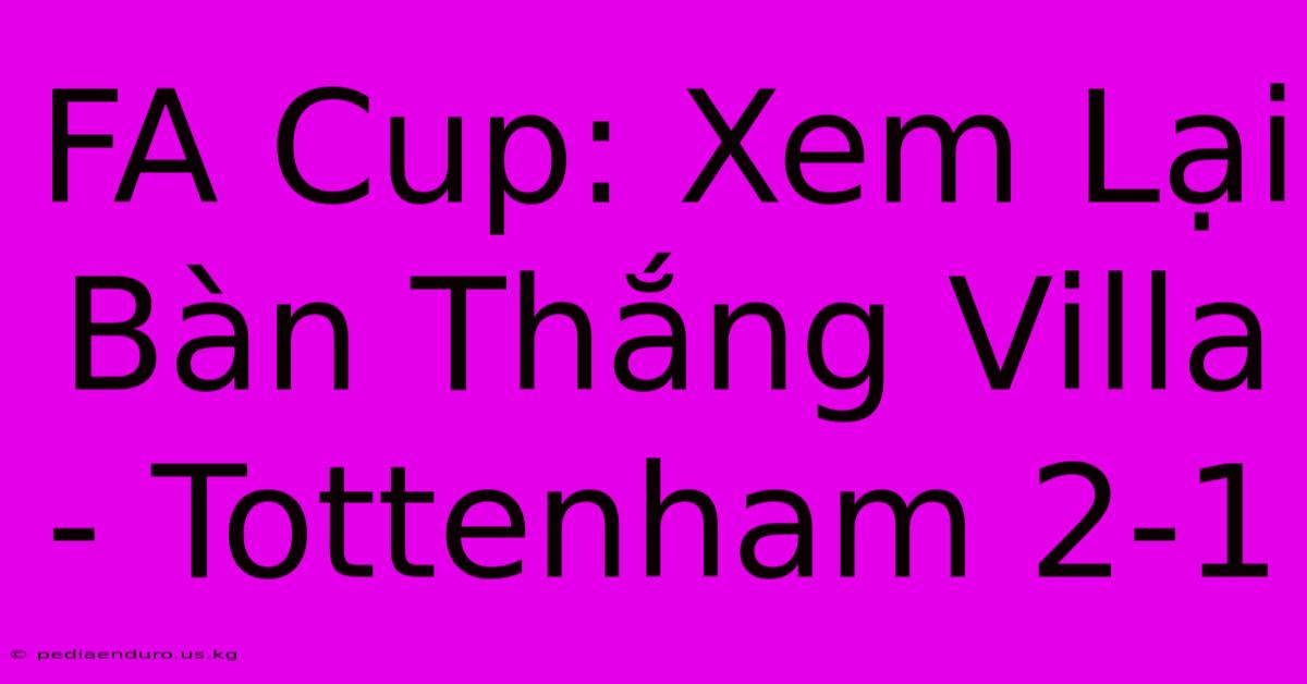 FA Cup: Xem Lại Bàn Thắng Villa - Tottenham 2-1