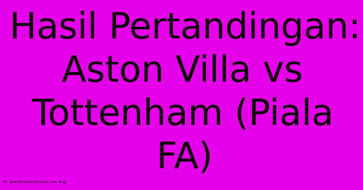 Hasil Pertandingan: Aston Villa Vs Tottenham (Piala FA)