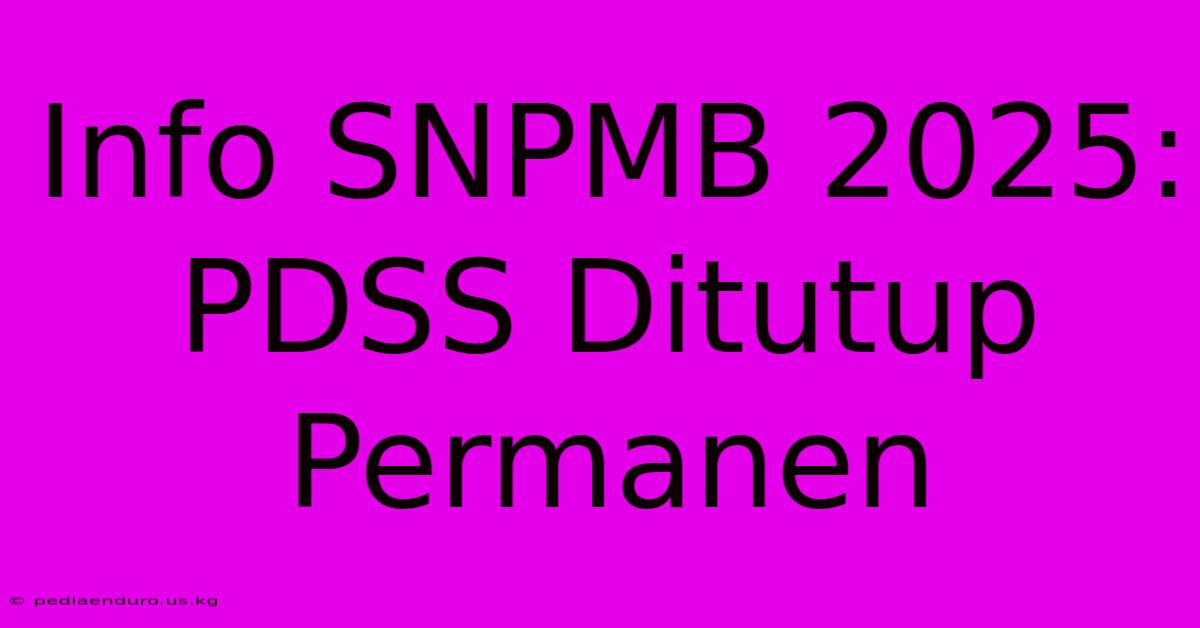 Info SNPMB 2025: PDSS Ditutup Permanen