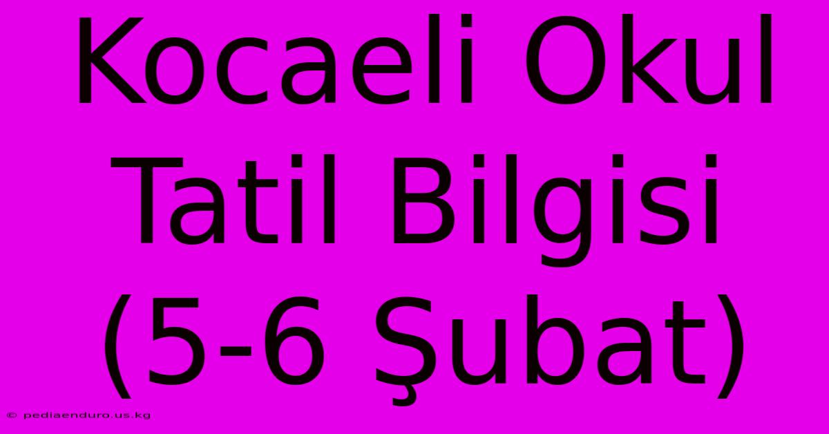 Kocaeli Okul Tatil Bilgisi (5-6 Şubat)