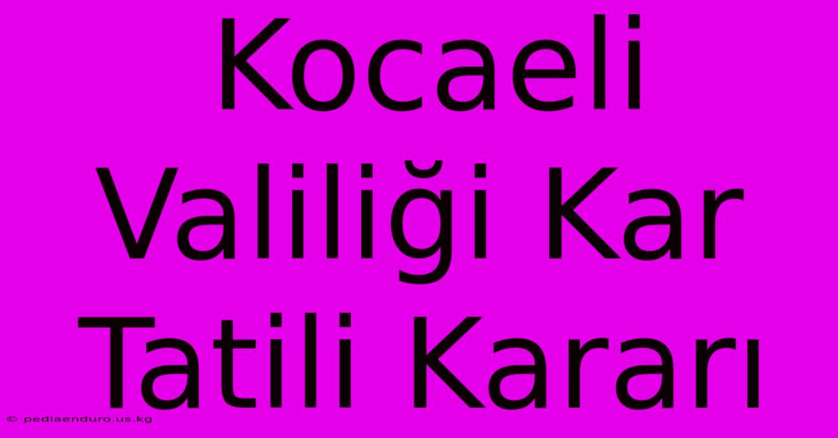 Kocaeli Valiliği Kar Tatili Kararı