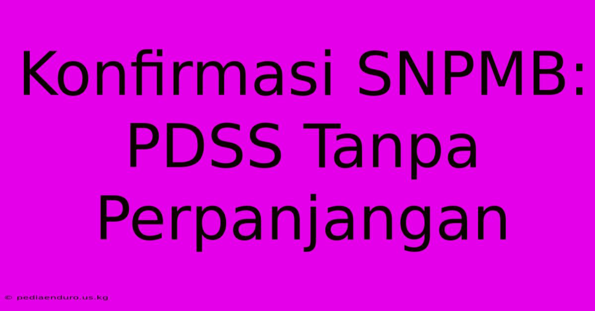 Konfirmasi SNPMB: PDSS Tanpa Perpanjangan