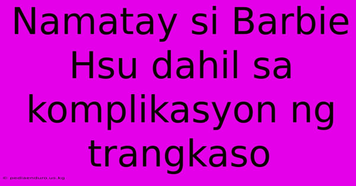 Namatay Si Barbie Hsu Dahil Sa Komplikasyon Ng Trangkaso