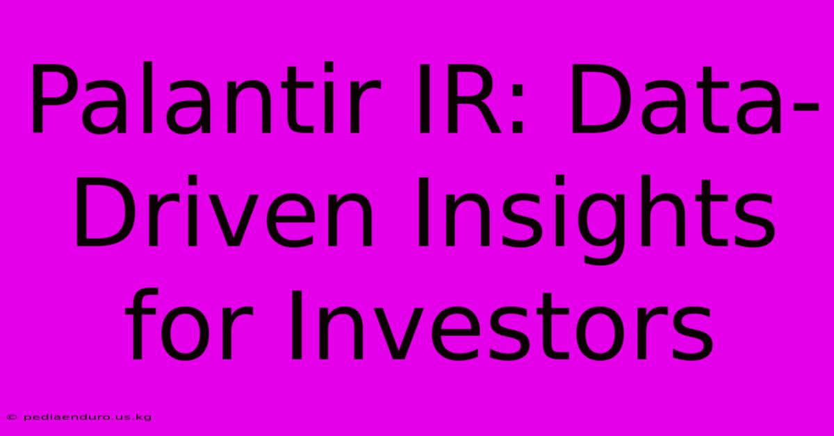 Palantir IR: Data-Driven Insights For Investors