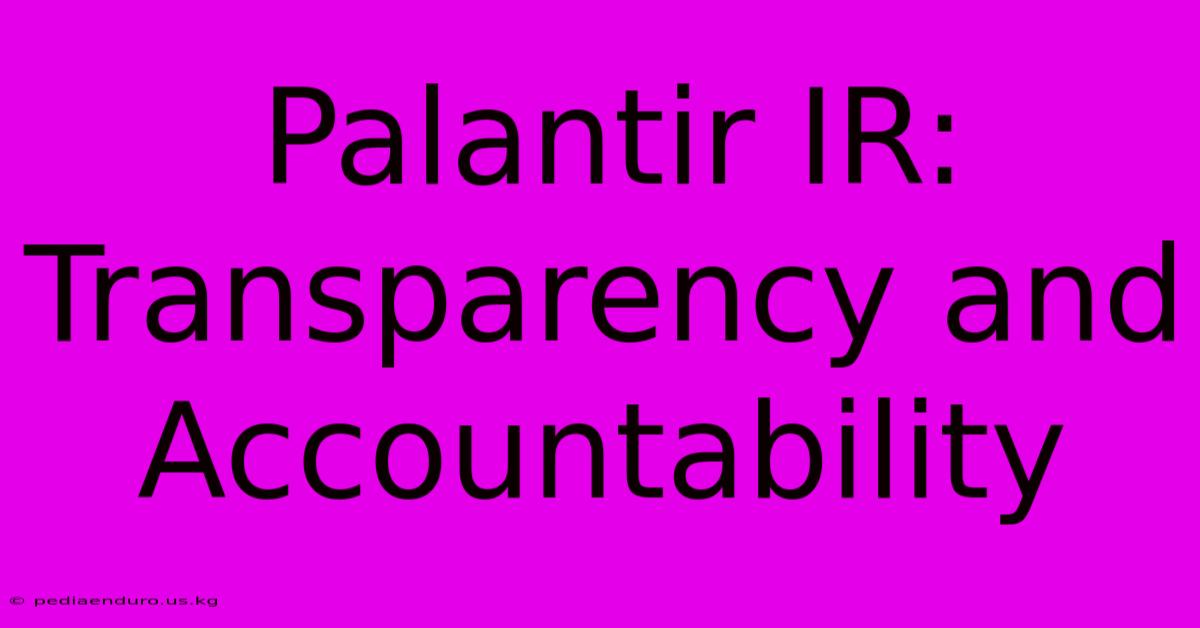 Palantir IR: Transparency And Accountability