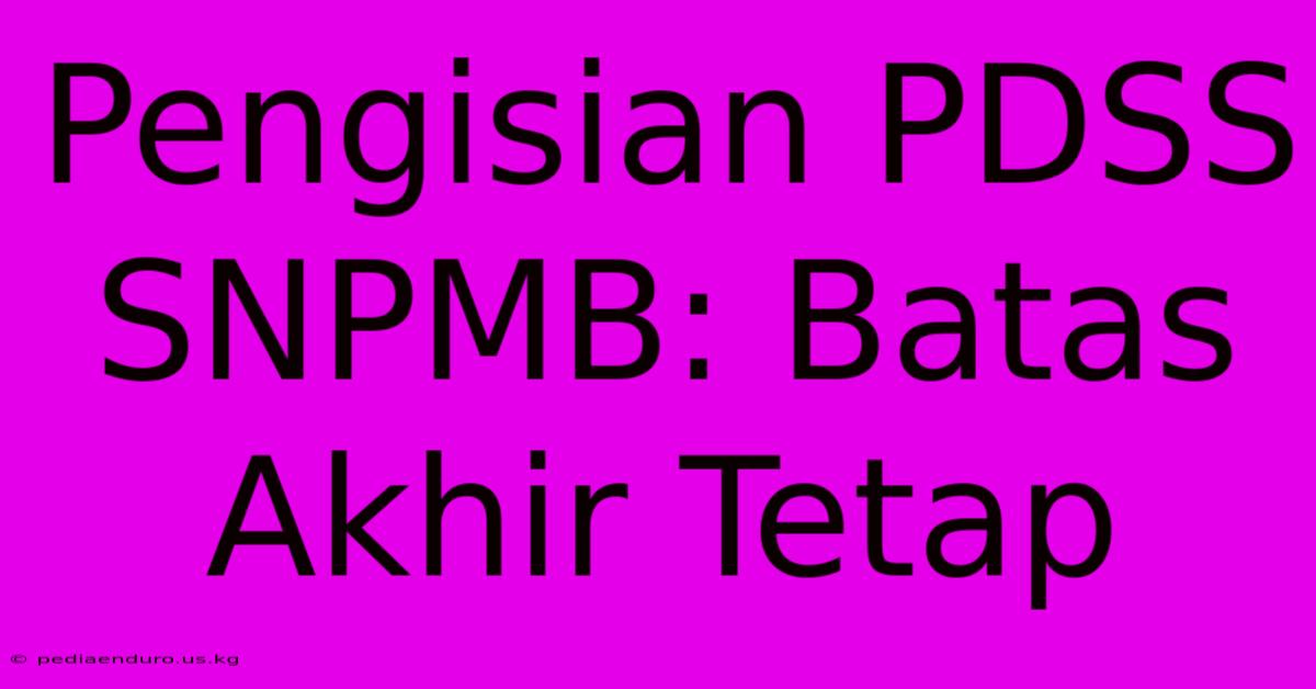 Pengisian PDSS SNPMB: Batas Akhir Tetap