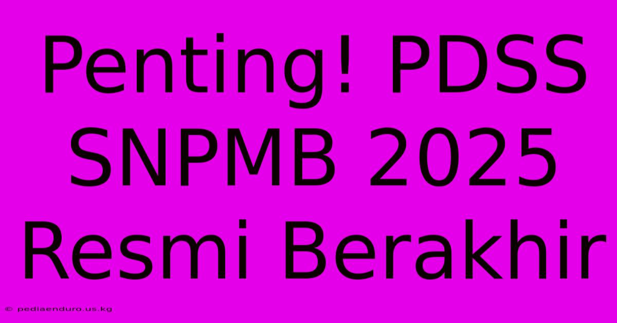 Penting! PDSS SNPMB 2025 Resmi Berakhir