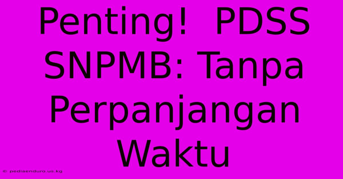 Penting!  PDSS SNPMB: Tanpa Perpanjangan Waktu