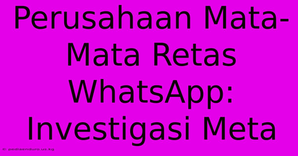 Perusahaan Mata-Mata Retas WhatsApp: Investigasi Meta