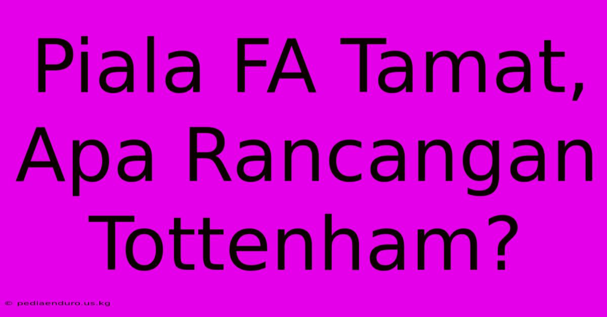 Piala FA Tamat, Apa Rancangan Tottenham?