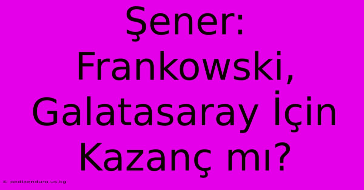 Şener: Frankowski, Galatasaray İçin Kazanç Mı?