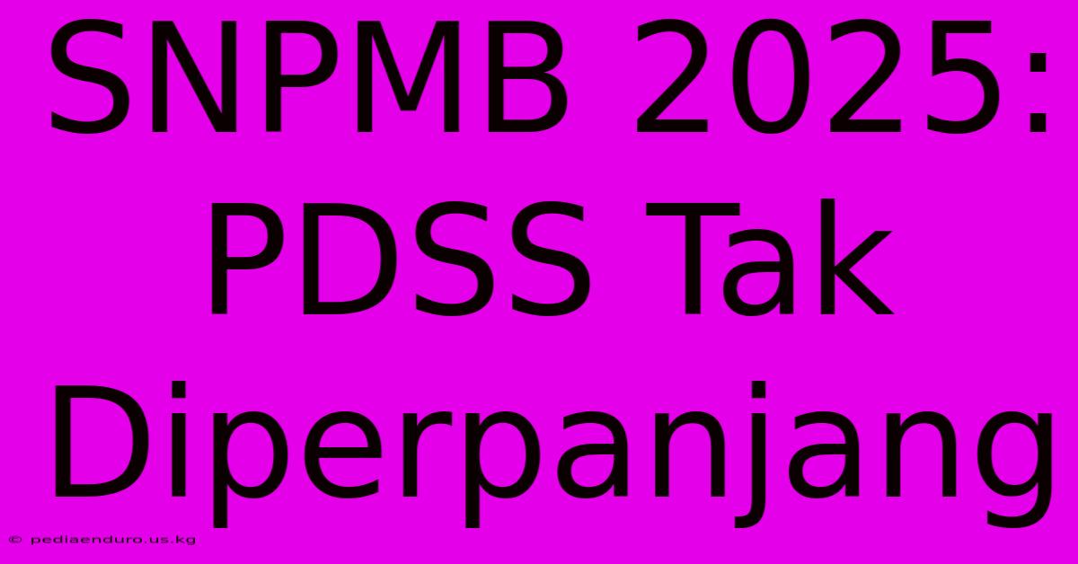 SNPMB 2025: PDSS Tak Diperpanjang