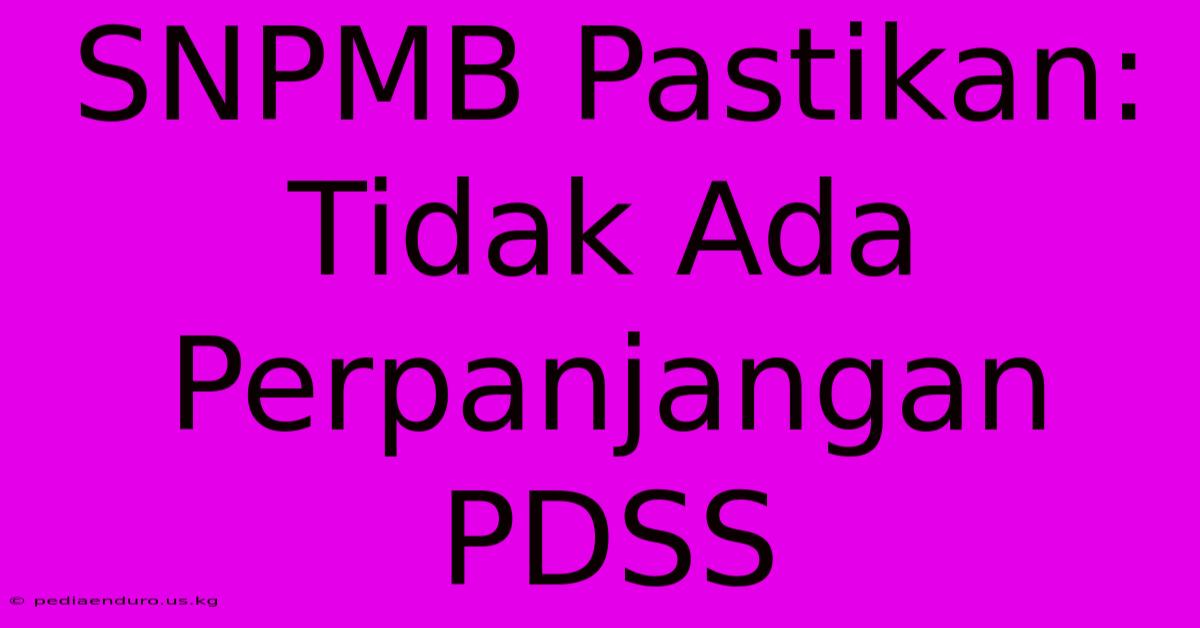 SNPMB Pastikan: Tidak Ada Perpanjangan PDSS