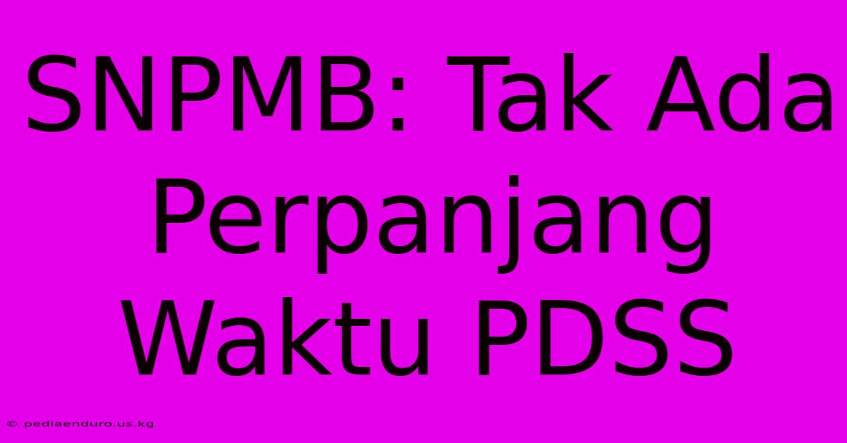 SNPMB: Tak Ada Perpanjang Waktu PDSS