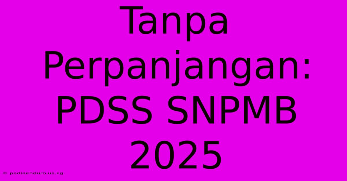 Tanpa Perpanjangan: PDSS SNPMB 2025