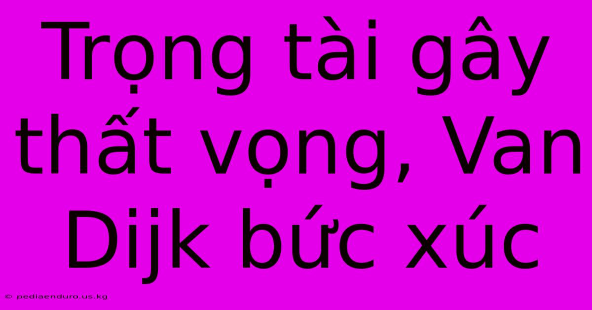 Trọng Tài Gây Thất Vọng, Van Dijk Bức Xúc