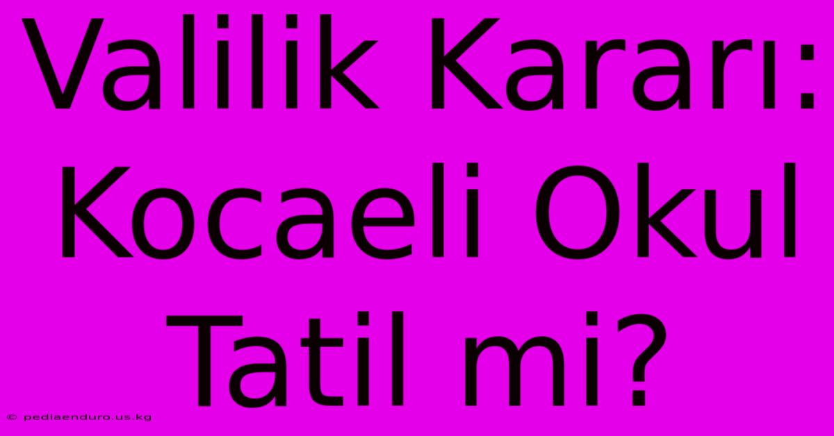 Valilik Kararı: Kocaeli Okul Tatil Mi?